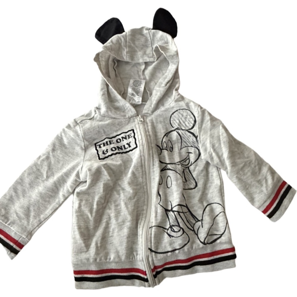 Disney Mickey Mouse Zip-Up Hoodie Jacket Baby Boys 18M Gray Hooded Ears Graphic